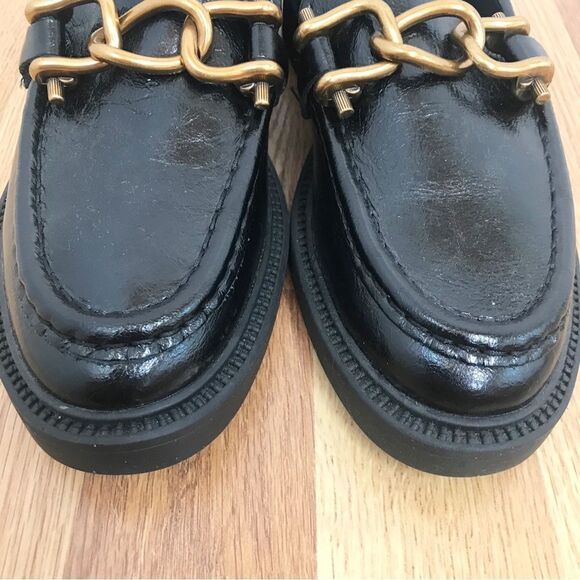 STEVE MADDEN Karmine Black Leather Loafer Gold Chain Buckle‎ Size 5 6.5 New - Picture 4 of 13